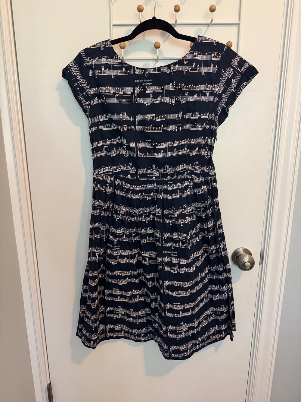 Navy Musical-Note Print Casual Dress